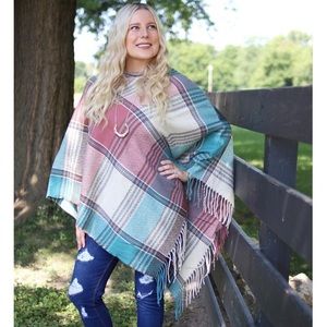 Marsala & Spruce Plaid Fringed Poncho